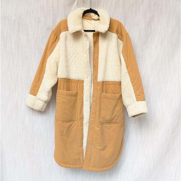 Daily Practice by Anthropologie Diamond Sherpa Teddy Parka Long Jacket, size M - Picture 1 of 6